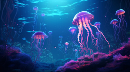 Fototapeta na wymiar A group of jellyfish