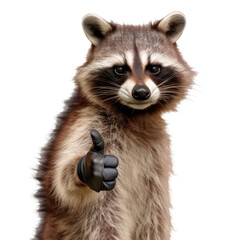 Fototapeta premium raccoon gives a cool thumbs up on transparent background PNG