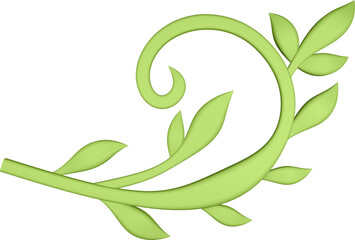 3D illustration rendering of a branch with leaves on a transparent background