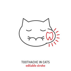 Toothache in cats. Linear icon, pictogram, symbol.