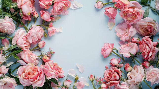 background of pink flowers roses, simple rococo style sophisticated and elegant