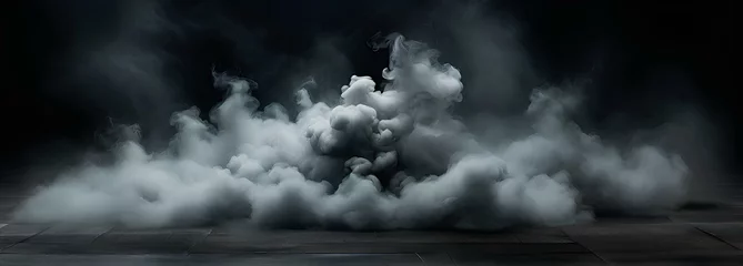 Foto auf Acrylglas Morgen mit Nebel Smoke black ground fog cloud floor mist background