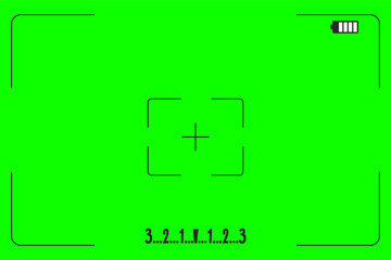 Green screen chroma key background, viewfinder camera frame, video film screen template, overlay. Cinema display with grid.