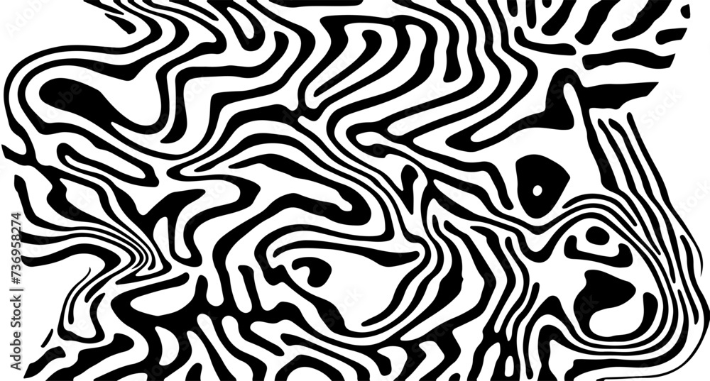 Aufkleber glitched distorted op art pattern. abstract black and white geometric background with curved lines.
