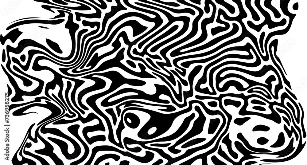 Aufkleber glitched distorted op art pattern. abstract black and white geometric background with curved lines.