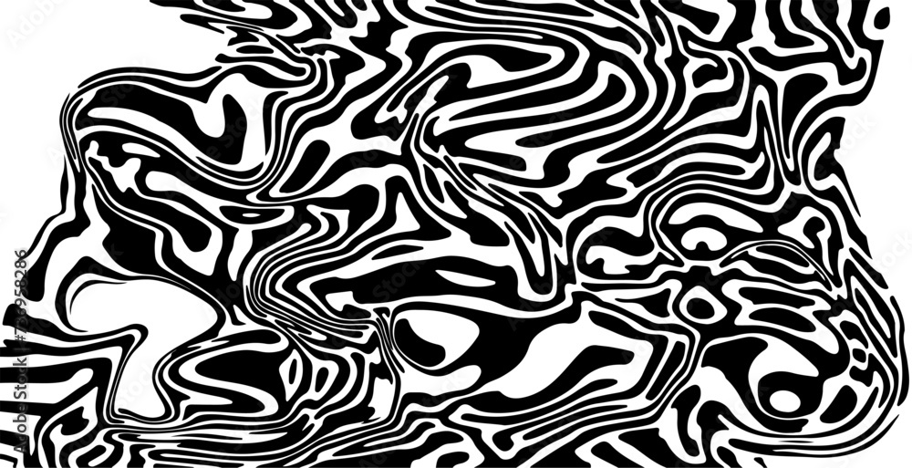 Aufkleber glitched distorted op art pattern. abstract black and white geometric background with curved lines.