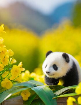 yellow flower yuchae and giantpanda