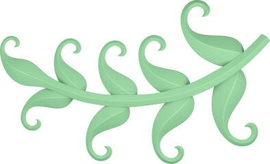 3D illustration of filigree floral ornament with leaves on transparent background