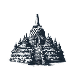 Borobudur Temple, Indonesia. Rough sketch. Vector illustration. - obrazy, fototapety, plakaty