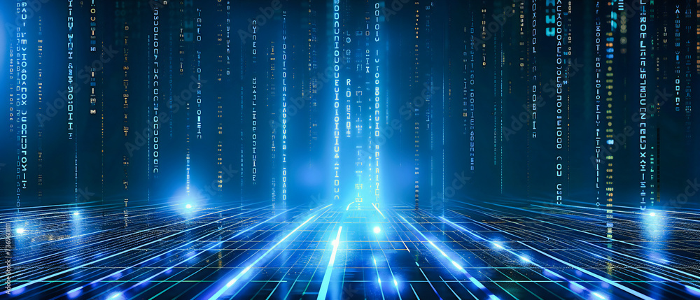Poster cyber data stream: a visualization of information flow in the digital realm, illustrating the intric