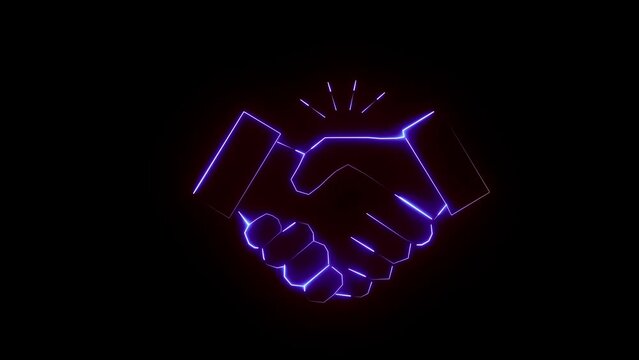   4K animation of shaking hands icon in outline design, animated on a  black background.