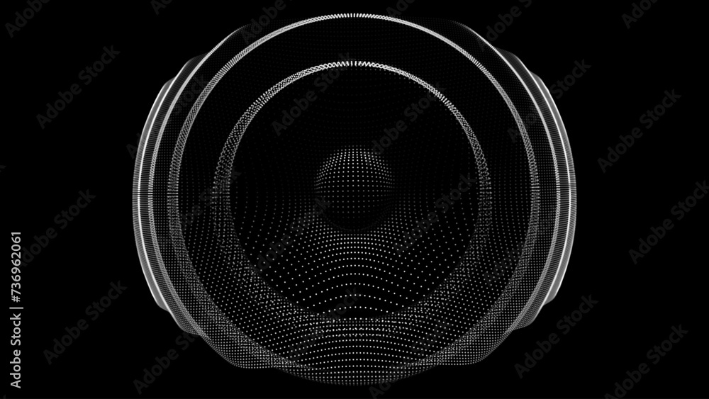 Poster 3D Wavy Digital Particles Ripple Background. Digital Ripple Effect. Particles Vector Illustration. 3D Grid Surface. Futuristic Glowing Digital Wave. Water Drop Concept.