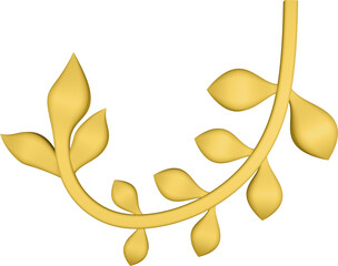 3D illustration of filigree floral ornament with leaves on transparent background