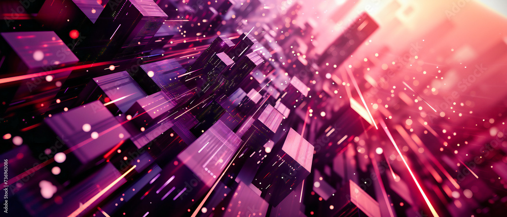 Poster urban technological landscape: a cityscape illuminated with the glow of digital progress, showcasing