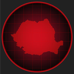 Vector map Romania on the radar screen