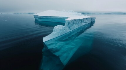 Large Tabular Iceberg with Underwater View in the Calm Arctic Ocean