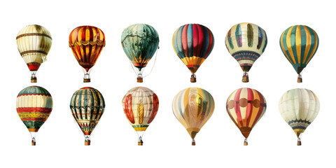 Set of hot air balloons on white background.