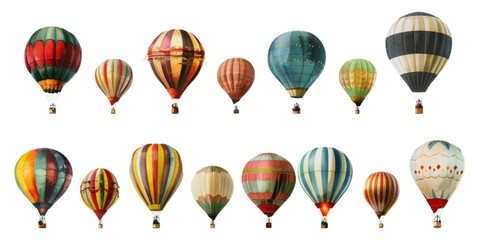 Set of hot air balloons on white background.