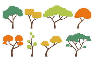 Fototapeta premium Collection of deciduous and evergreen plants isolated on a white background. Set of various types of trees. Vector illustration flat design style