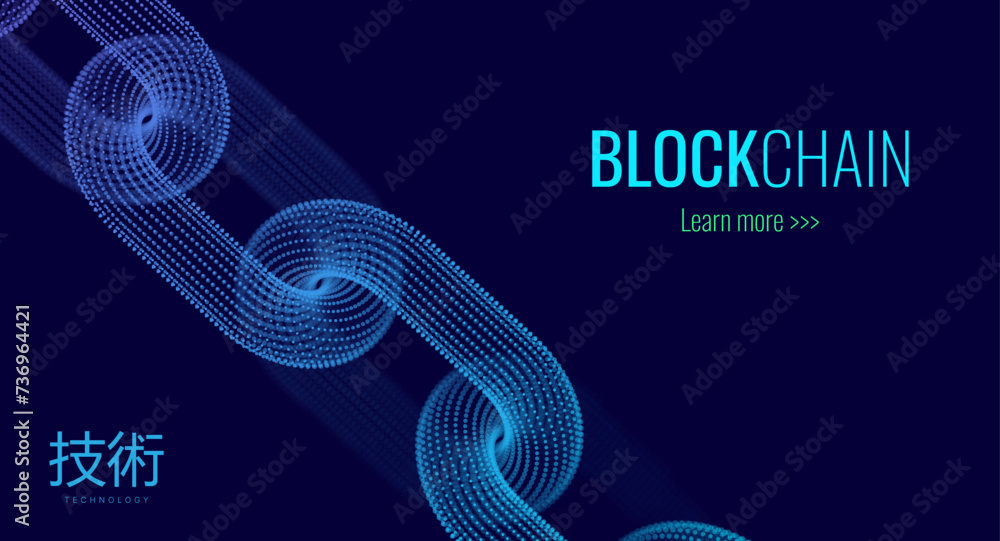 Aufkleber blockchain link sign. 3d chain link grid. two torus. block chain crypto currency. hyperlink. 3d wire