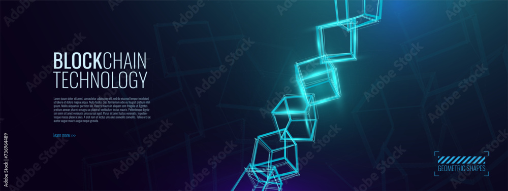 Aufkleber blockchain technology abstract 3d cubes blocks background. crypto currency, fintech concept. 3d wire