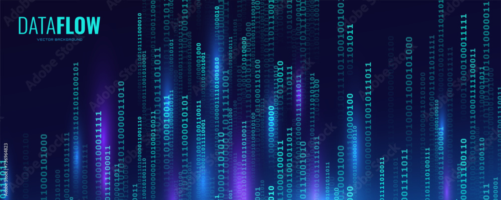 Fototapete Abstract Matrix Technology Background. Binary Computer Code. Programming, Coding, Hacker Concept. Binary Numbers 0 and 1 Flying. Vector Background Illustration.