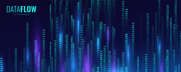 Abstract Matrix Technology Background. Binary Computer Code. Programming, Coding, Hacker Concept. Binary Numbers 0 and 1 Flying. Vector Background Illustration.