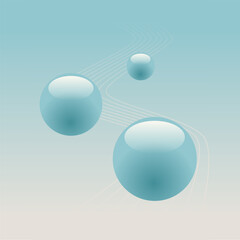 Blue Aero Gloss Three Circles with Abstract Line Waves Illustration
