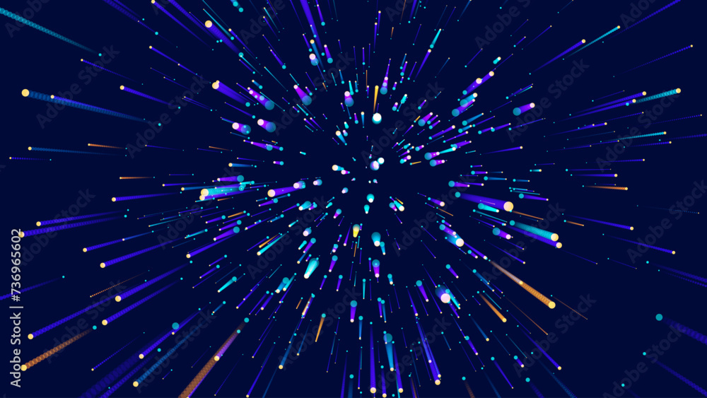 Poster Digital Data Flow Vector Background. Big Data Technology Lines. 5G Wireless Data Transmission. High Speed of Light Trails. Information Flow in Virtual Reality Cyberspace. Vector Illustration.