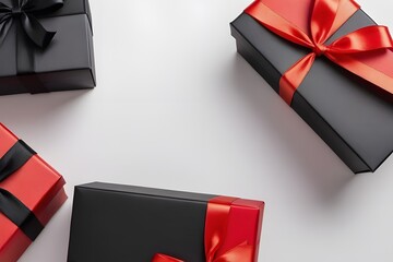 black gift box with red ribbon