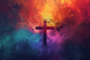 Colorful Smoke Surrounding a Cross