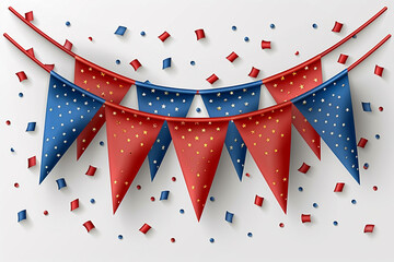 Patriotic Pennants: Star-Spangled Banners and Confetti for National Celebration - obrazy, fototapety, plakaty