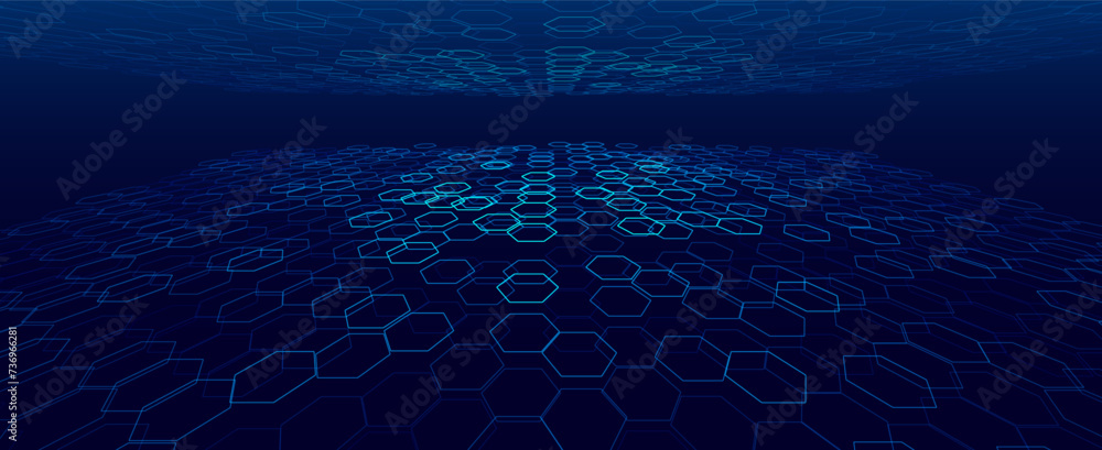 Poster Dark Hexagon Abstract Technology or Science Background. Hi Tech Hexagon Grid. Vector Illustration.