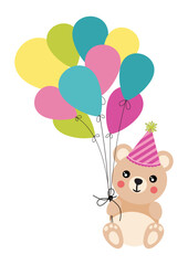 Obraz na płótnie Canvas Birthday teddy bear holding a set of balloons