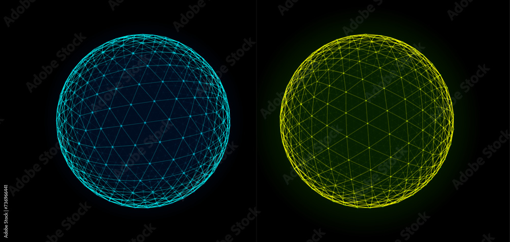 Leinwandbilder Spheres of Dots and Lines Background. HUD Element. Sci-Fi Planet Earth Template for Heads Up Display. Geometry Math Vector Illustration. Dots Circles with Depth of Field.