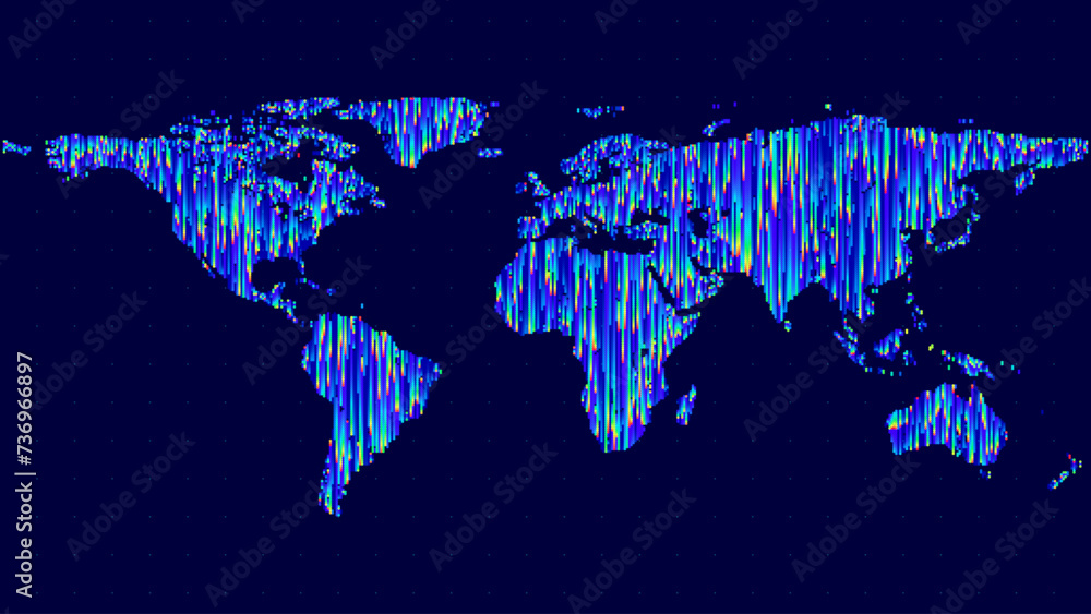 Poster Digital World Map Hologram. Particle Dots Map. Abstract Technology Background in Matrix Style. Vector Illustration. Hi Tech Background. Darknet Dark Web Hackers Concept.