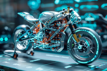 motorcycle with Diagram model of future motorcycle components showcasing advanced design and...
