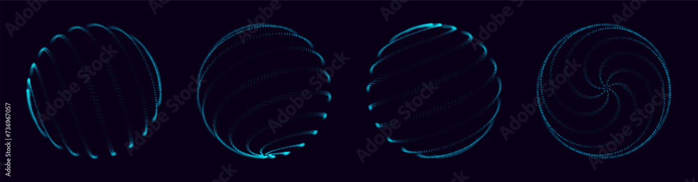 Fototapete Abstract 3D Spheres of Neon Dots and Stripes. Global Network Connection. Abstract Globe Grid. Worldwide Communication Concept. Science and Technology Abstract Vector Illustration.