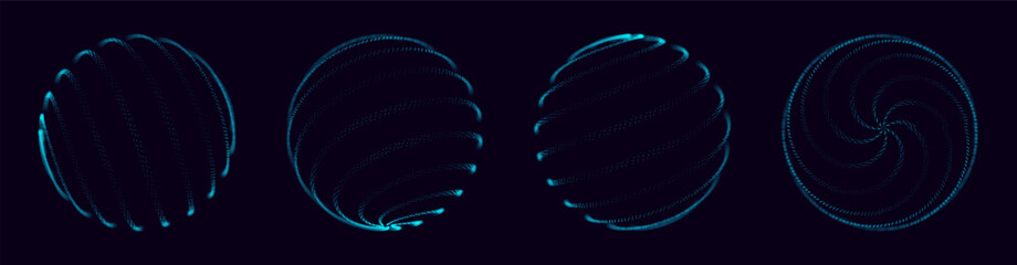 Abstract 3D Spheres of Neon Dots and Stripes. Global Network Connection. Abstract Globe Grid. Worldwide Communication Concept. Science and Technology Abstract Vector Illustration.