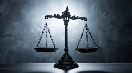 Silhouette of a Balanced Scale: A scale in silhouette with both sides evenly balanced, symbolizing fairness, justice, and equality under the law.

