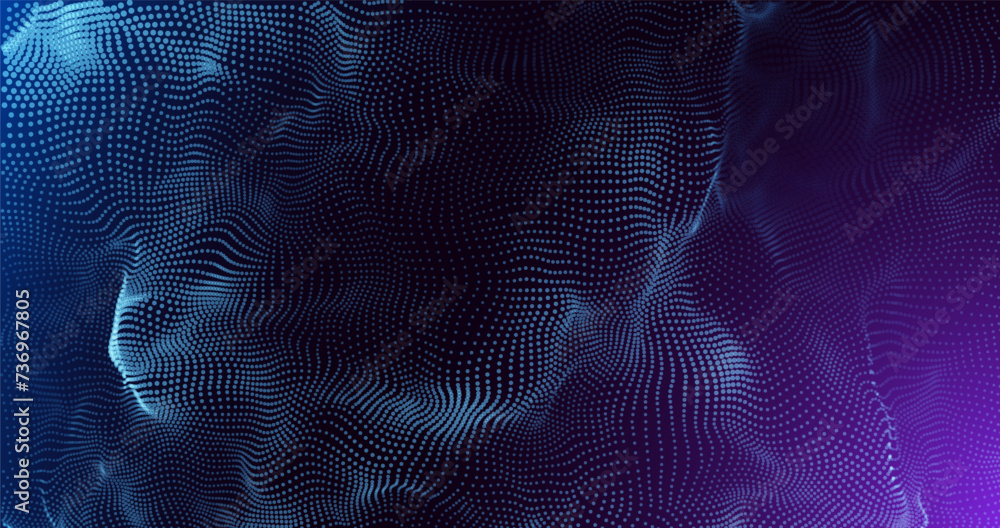 Leinwandbilder Big Data Abstract Particle Dots Surface Background. Technology or Science Concept Banner. Cyber Space Digital Data Background. Vector Illustration with DOF(Depth of Field Blur) Effect.