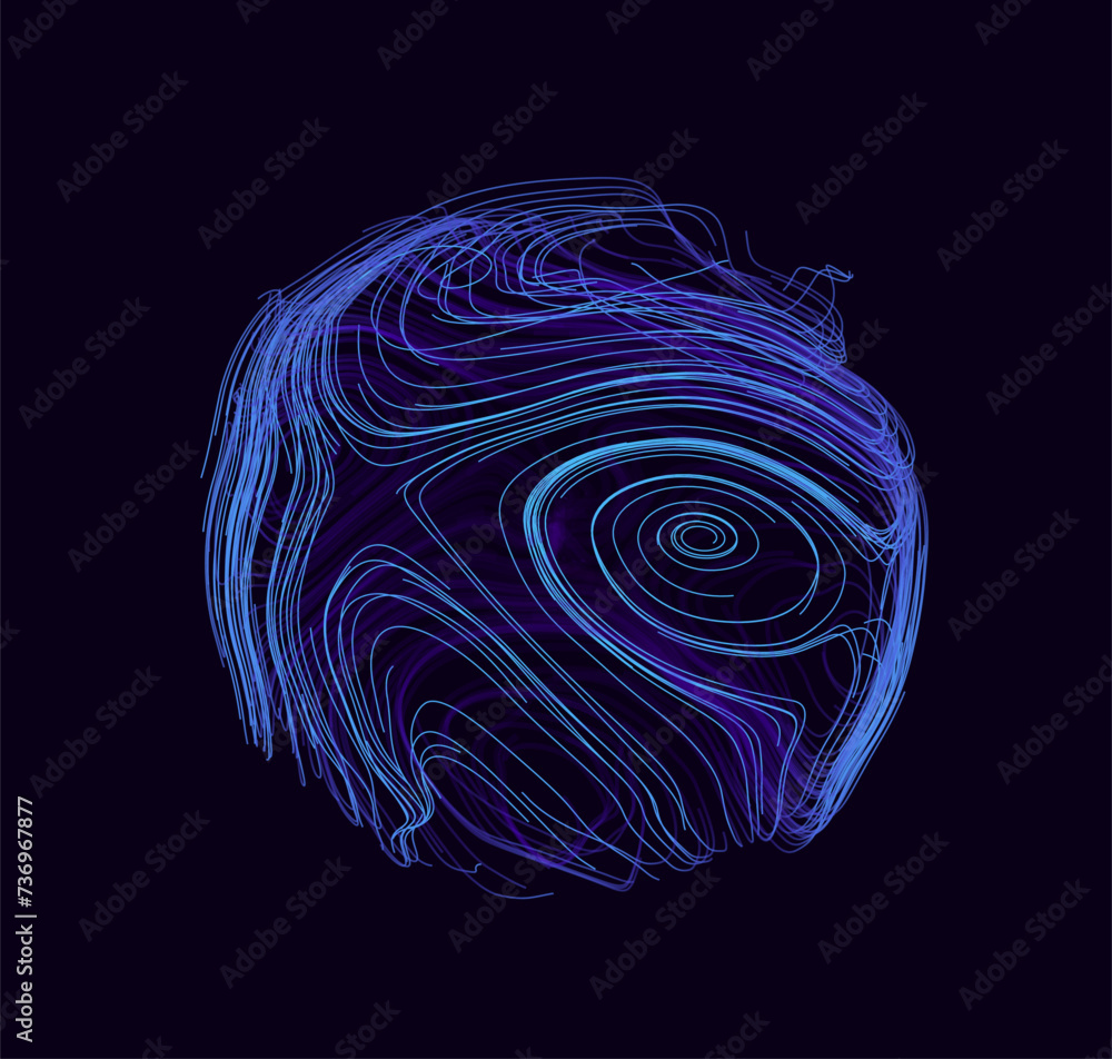 Fototapete Particle Big Data Visualization Sphere. 3D Rendering Cyberspace. Visual Energy Flowing Sphere. Computer Data Analysis. Internet Network and Science Vector Technology Background.