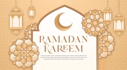 Foto op Plexiglas Ramadan Kareem background design vector with arabic lantern and islamic classic pattern style © Fuadi Alhusaini