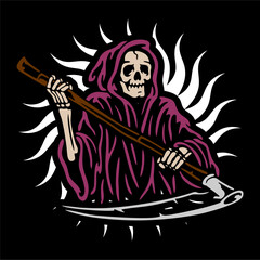 vector illustration of grim reaper skull skeleton with scythe sharp