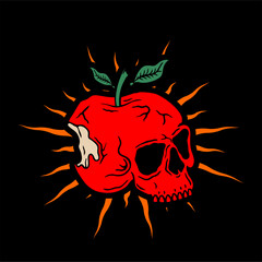vector illustration of artwork cute character apple skull head