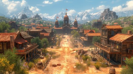 Naklejka premium Easter eggs in a wild west town hidden treasures in saloons and stables Frontier fun