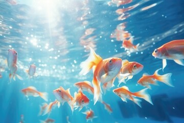 Red goldfish in blue water