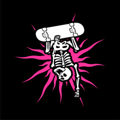 illustration vector of skeleton skull shinning skateboarding trick	
