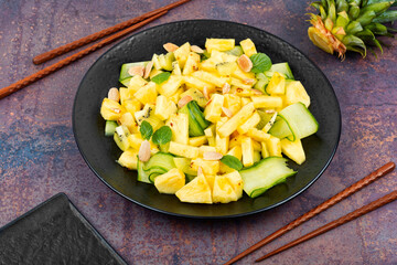 Detox pineapple, cucumber salad, healthy, clean food.