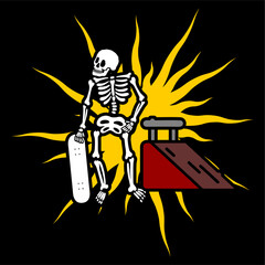 illustration vector of skeleton skull shinning skateboarding trick	
